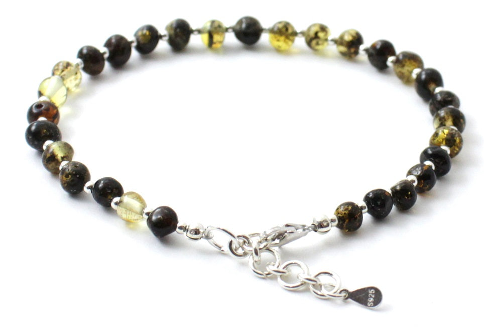 BAAP-SS5 Amber Adjustable Adult Green Anklet Made With Silver