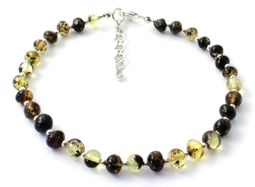BAAP-SS5 Amber Adjustable Adult Green Anklet Made With Silver