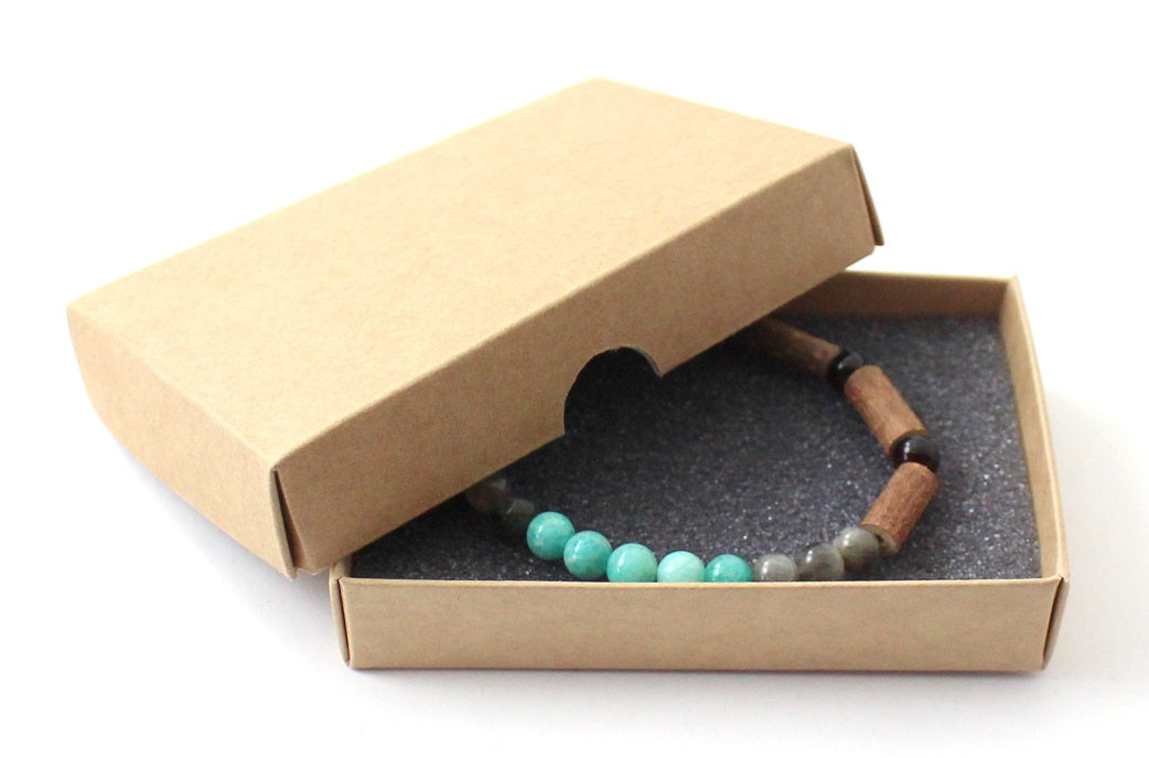 Amber Cherry Stretch Bracelet With Amazonite, Labradorite and Hazelwood