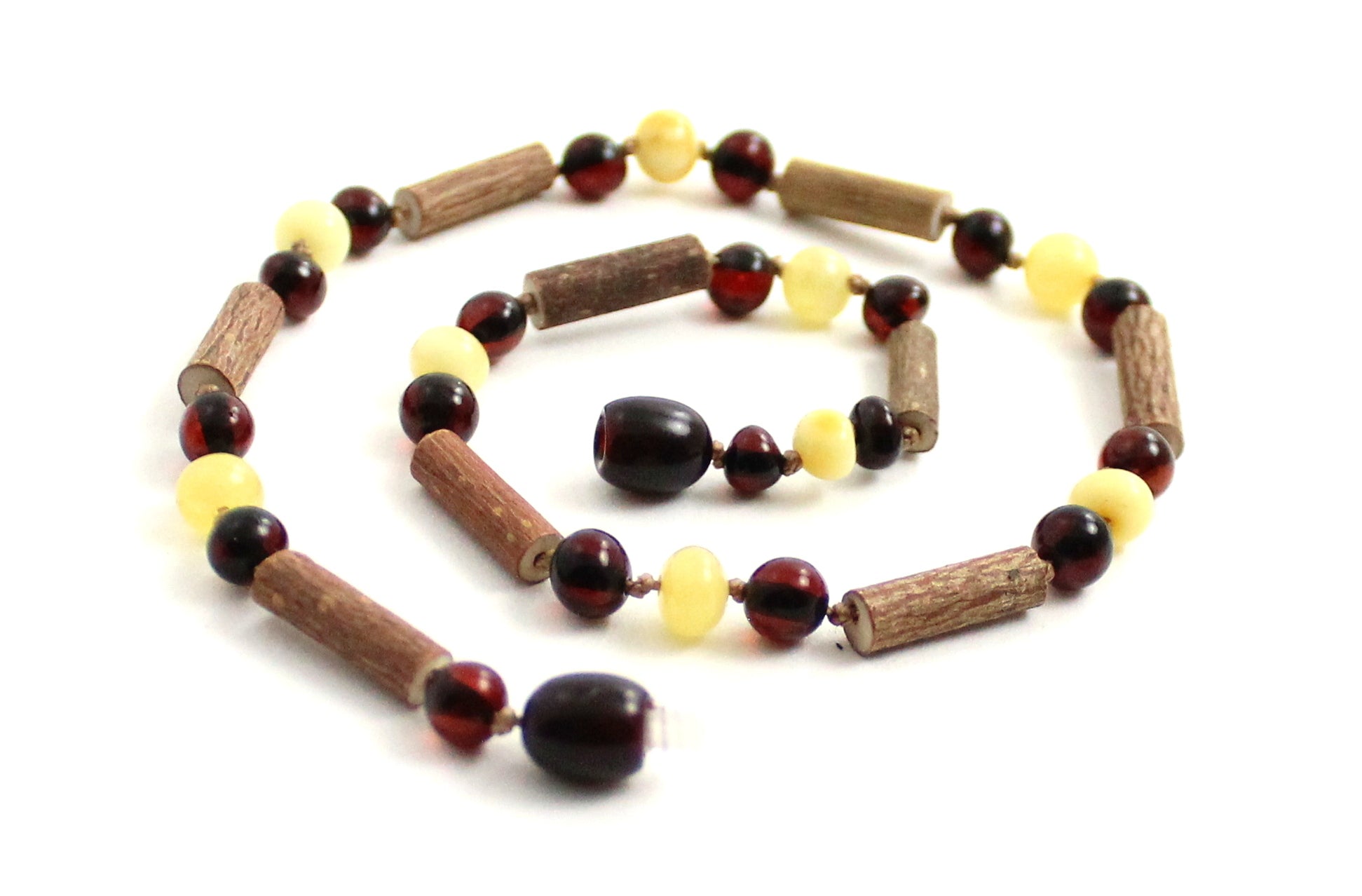 NBBP-H6 Teething Necklace With Amber Polished and Hazelwood