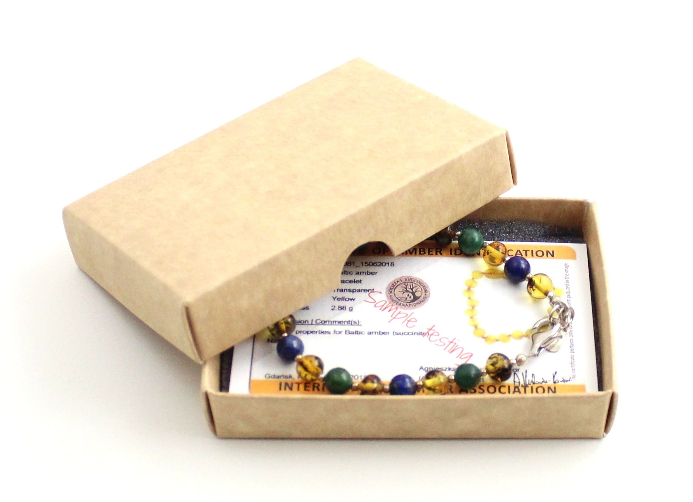 Amber Green Polished Bracelet With Silver, Jade and Lapis Lazuli