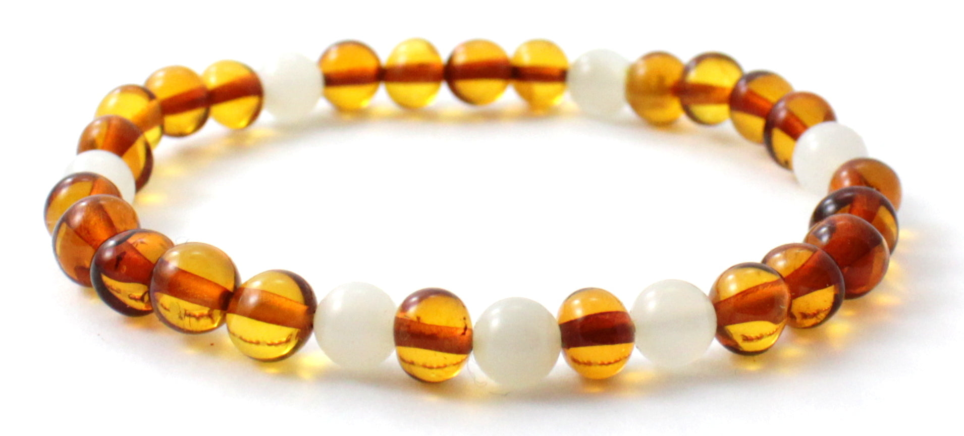 Amber Polished Cognac Baltic Stretch Bracelet With Moonstone