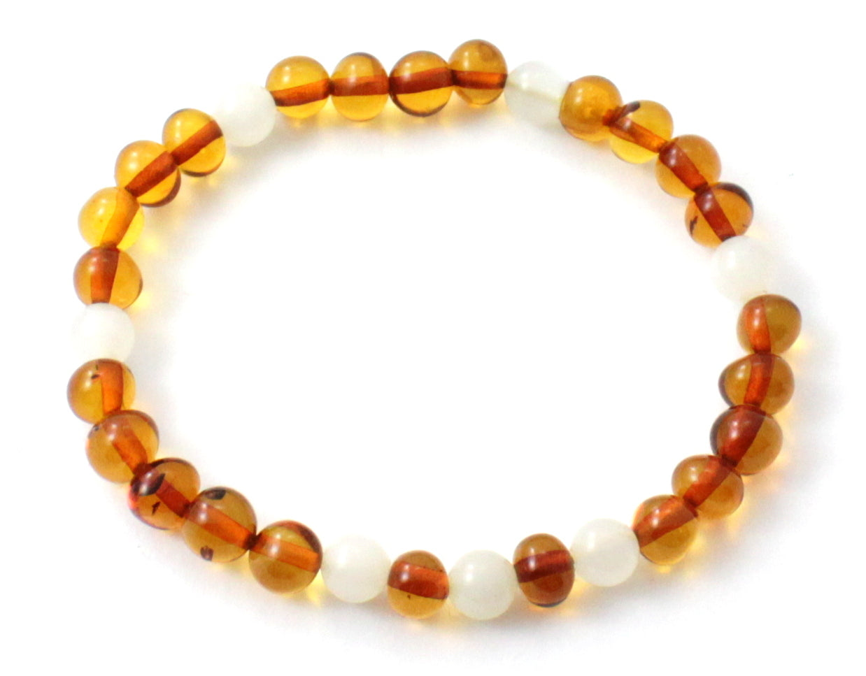 Amber Polished Cognac Baltic Stretch Bracelet With Moonstone
