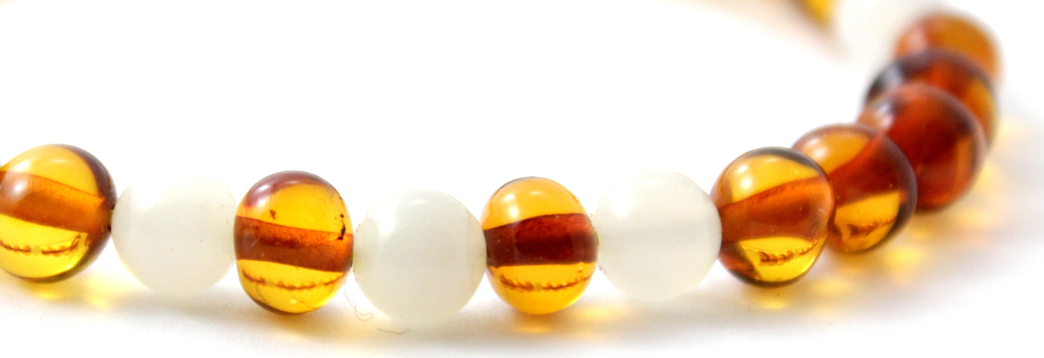 Amber Polished Cognac Baltic Stretch Bracelet With Moonstone