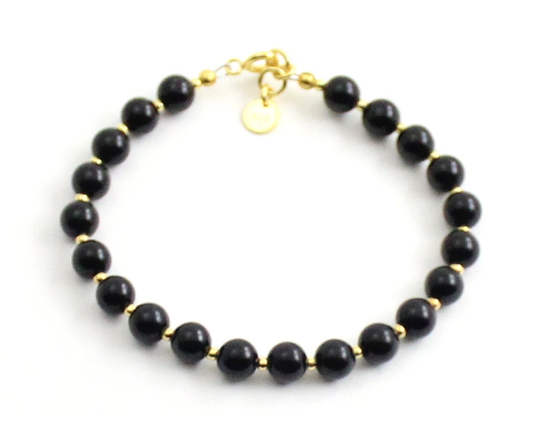 Obsidian Black Bracelet With Silver Beads