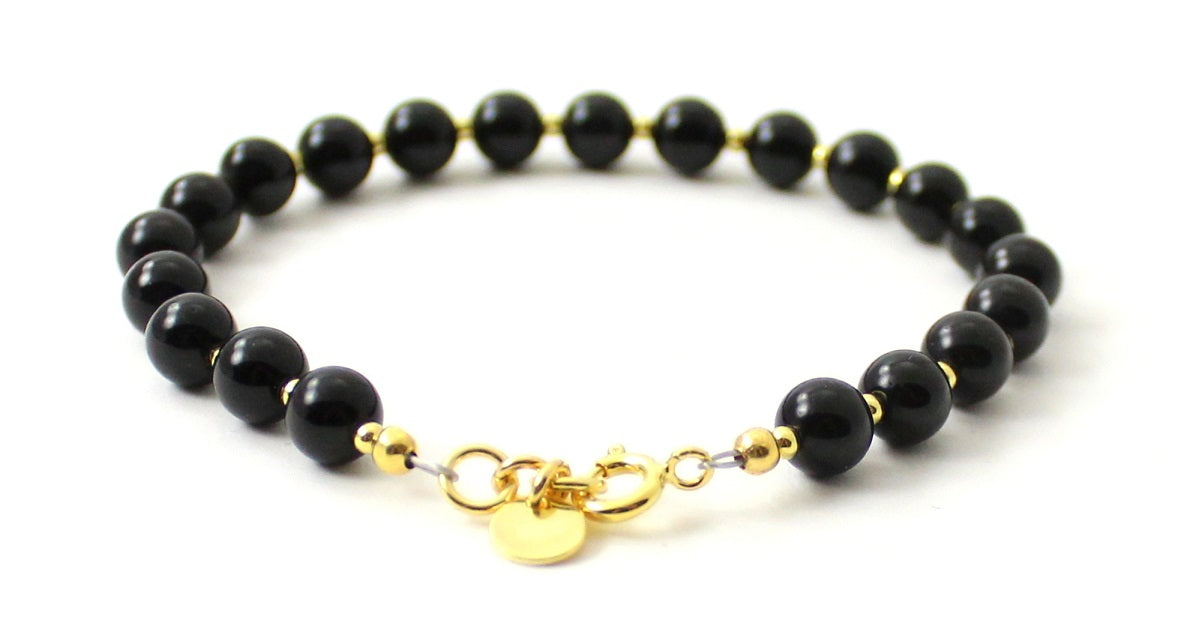 Obsidian Black Bracelet With Silver Beads
