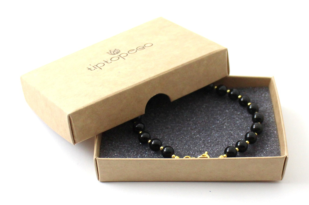 Obsidian Black Bracelet With Silver Beads