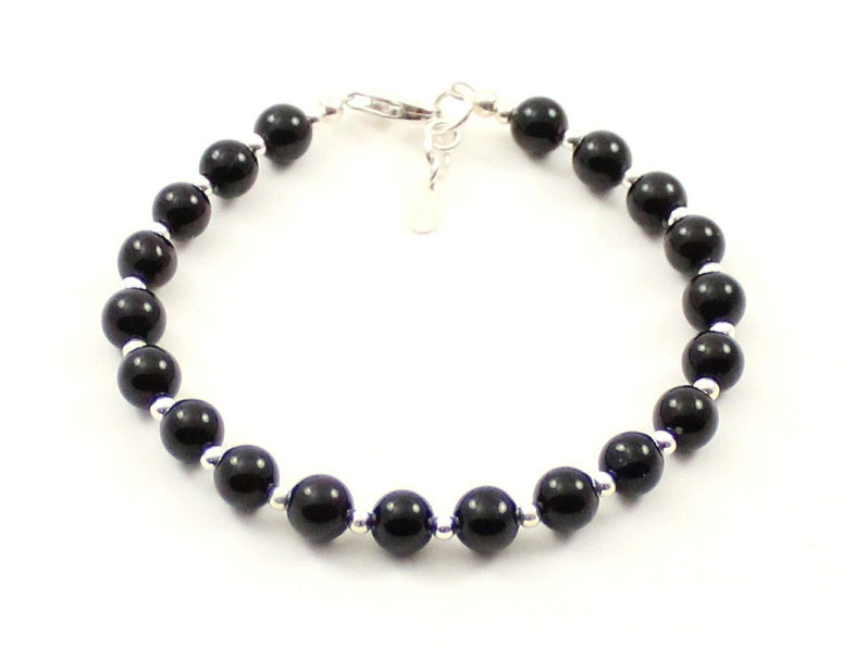 Obsidian Black Bracelet With Silver Beads