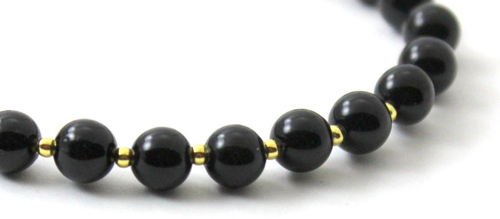 Obsidian Black Bracelet With Silver Beads