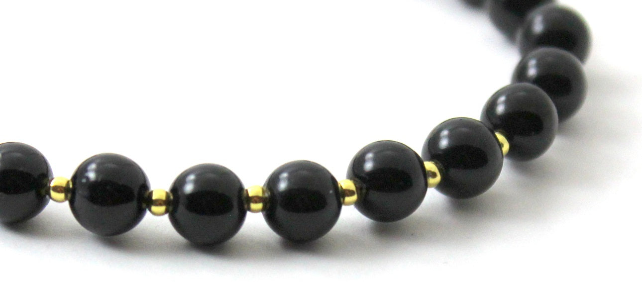 Obsidian Black Bracelet With Silver Beads