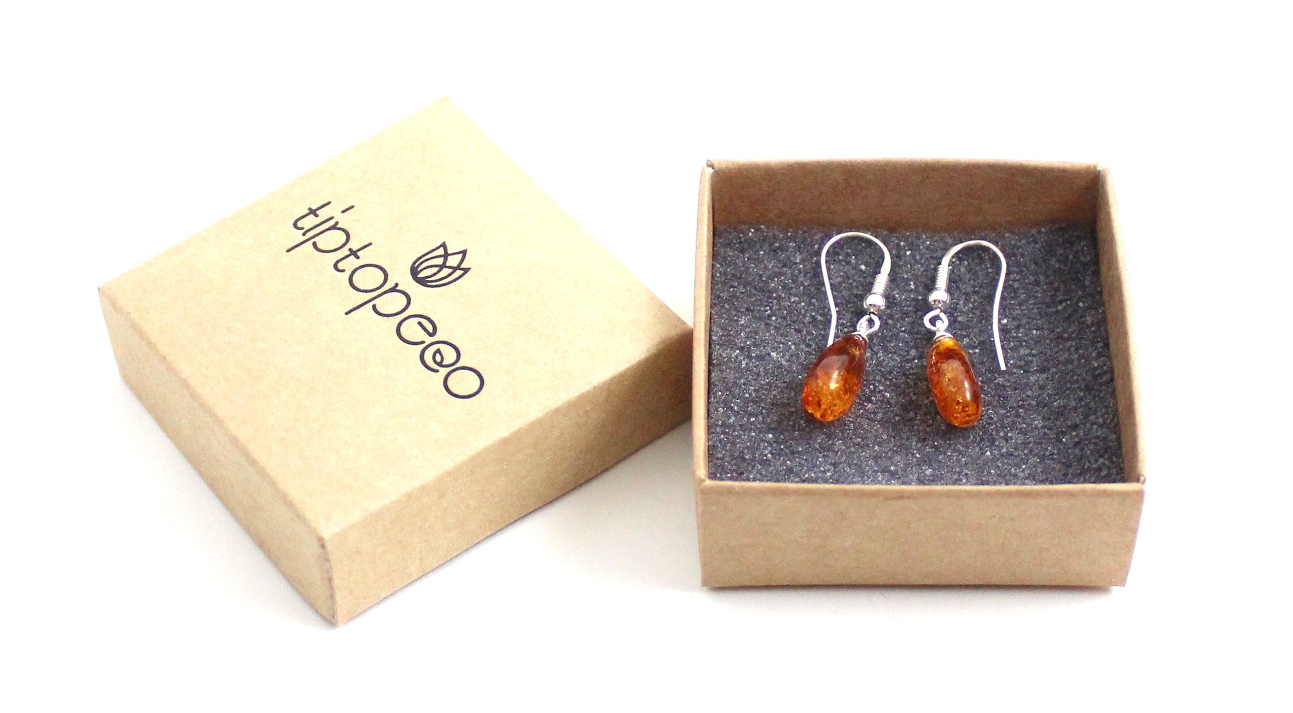 EDP-3D Drop Earrings With Amber Cognac and Silver