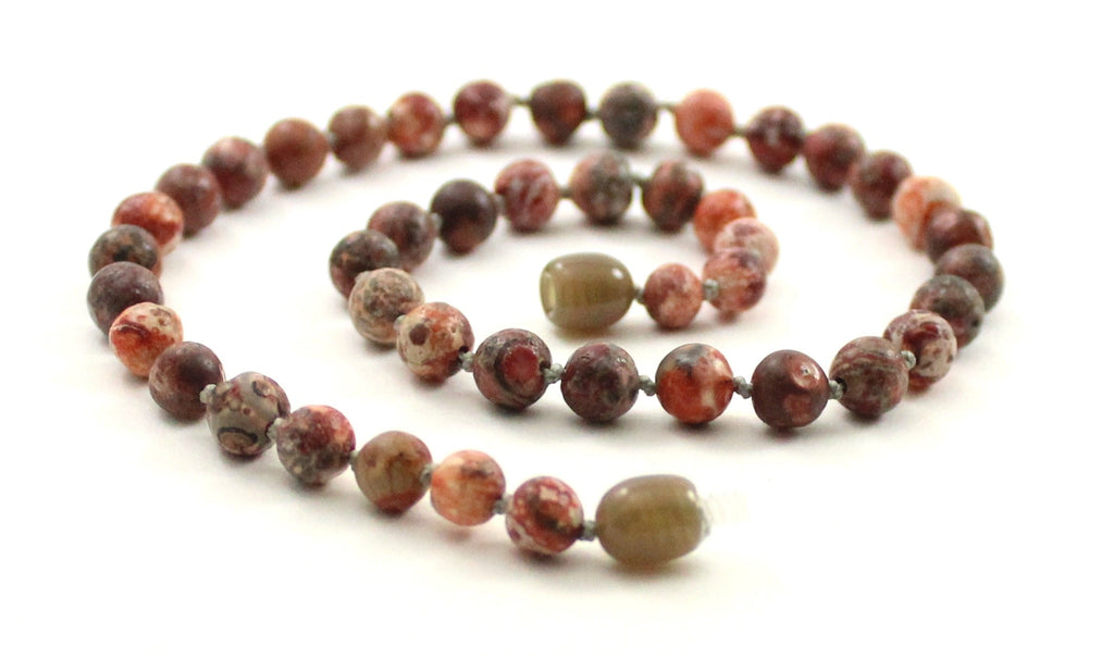 Leopardskin Jasper Gemstone Pink Knotted Necklace