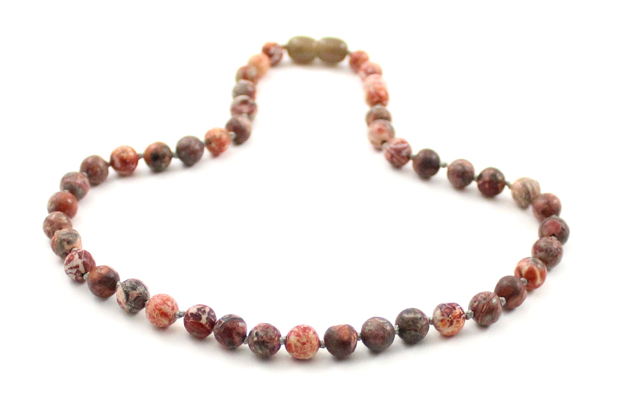 Leopardskin Jasper Gemstone Pink Knotted Necklace