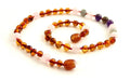 Amber Cognac Polished and Rose Quartz Necklace With Gems