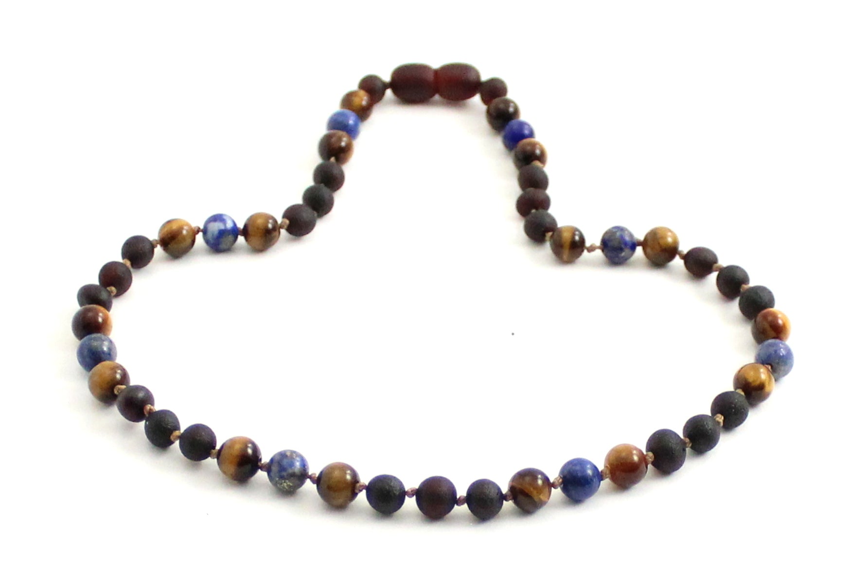 Amber Cherry Raw, Lapis Lazuli and Tiger's Eye Necklace