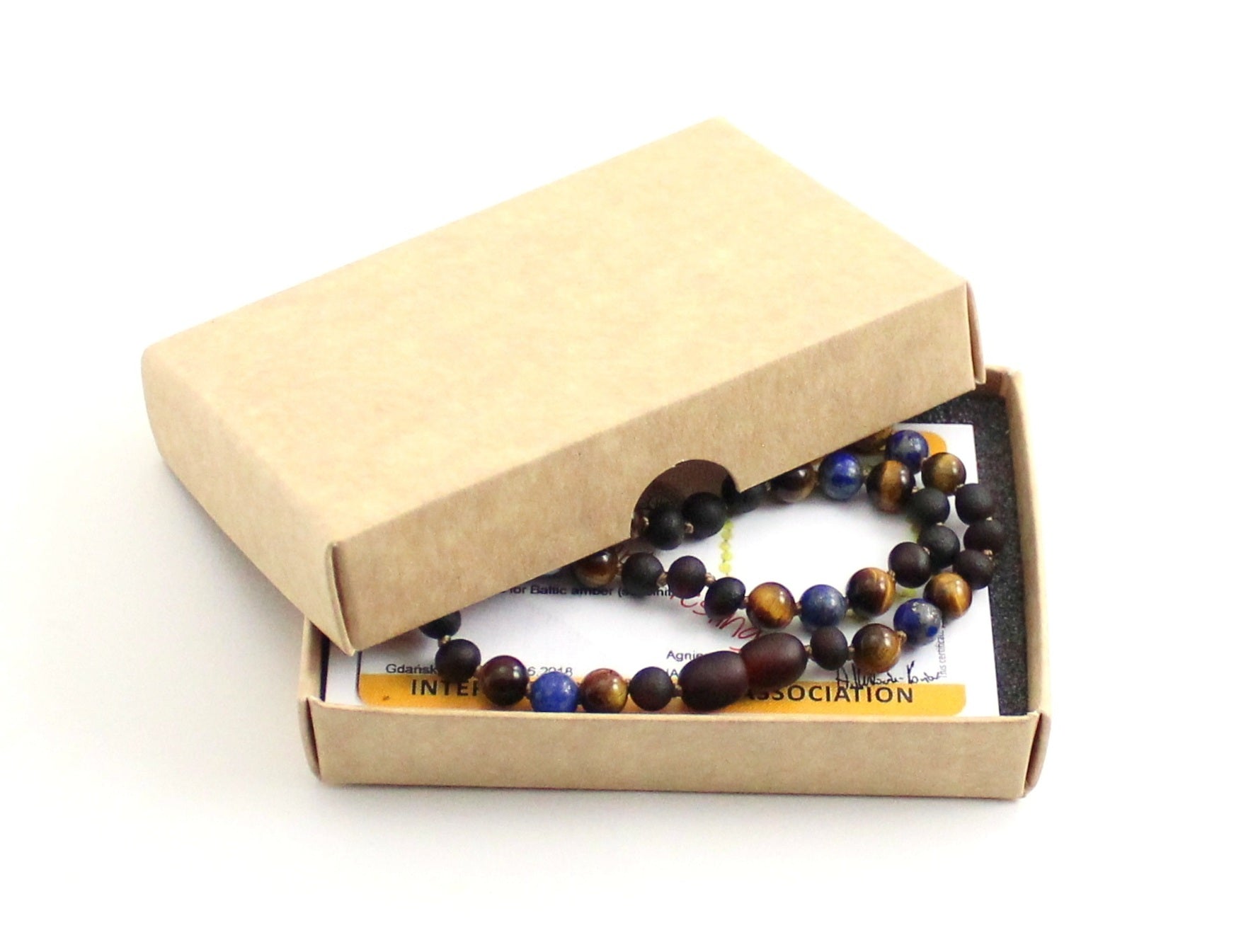 Amber Cherry Raw, Lapis Lazuli and Tiger's Eye Necklace