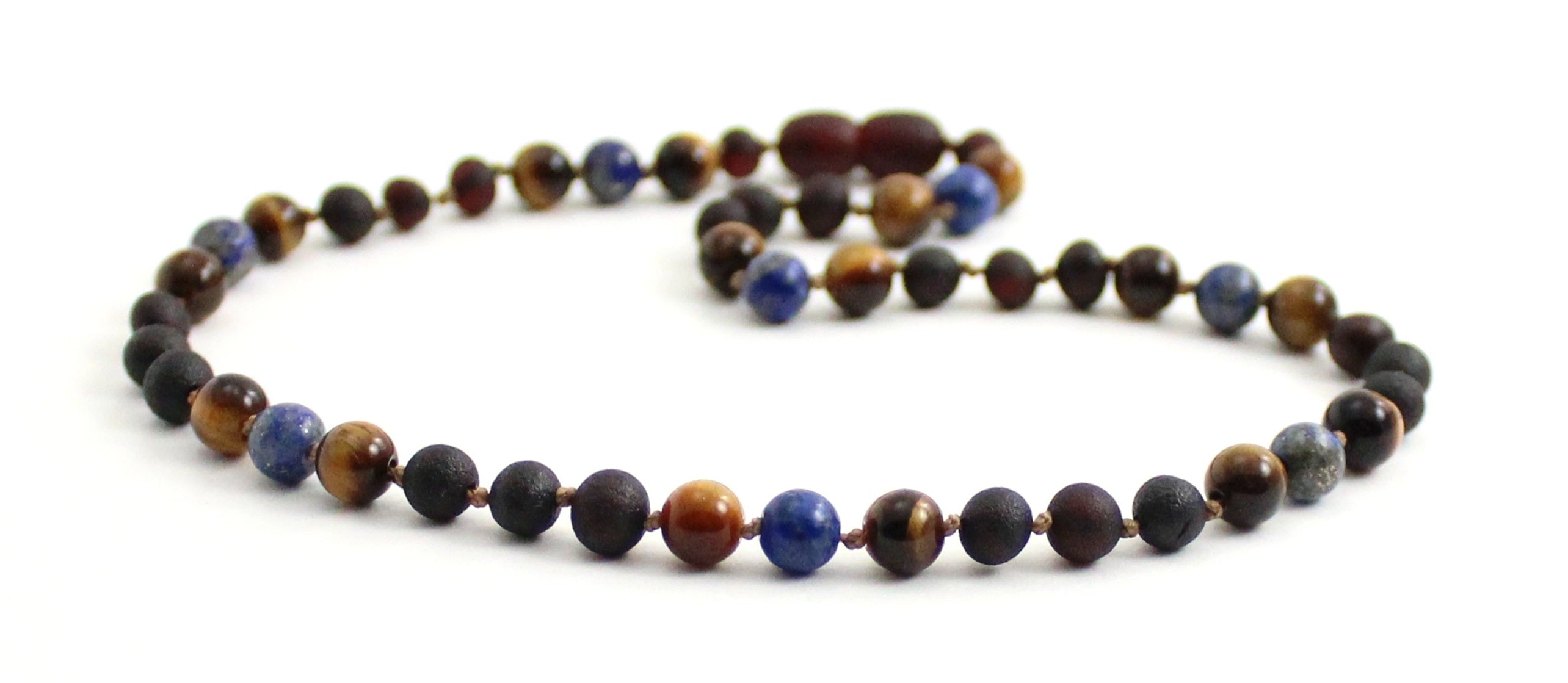 Amber Cherry Raw, Lapis Lazuli and Tiger's Eye Necklace