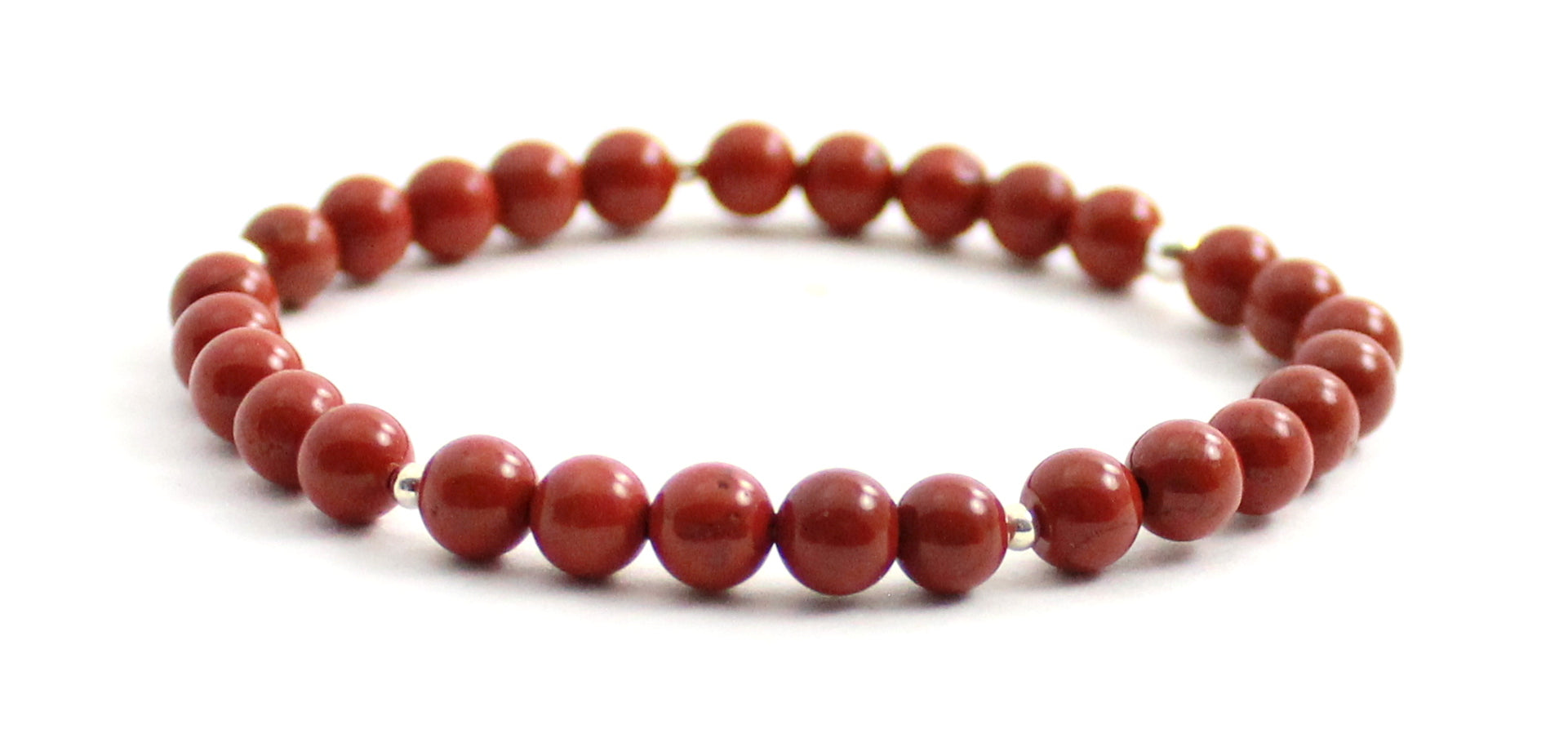 Stretch Bracelet With Sterling Silver and Red Jasper